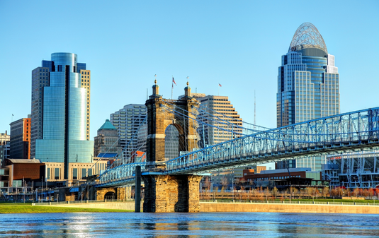 Cincinnati Nonprofit Staffing & Recruitment Agency image of Cincinnati skyline with bridge and river