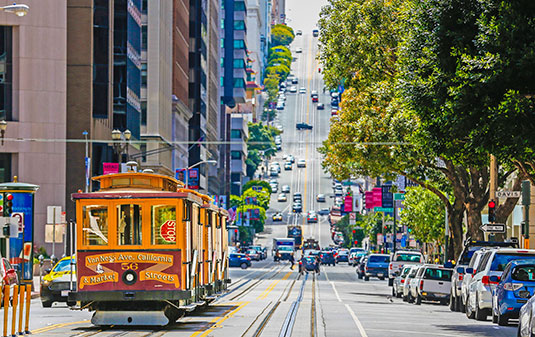 San Francisco trolley in the business district