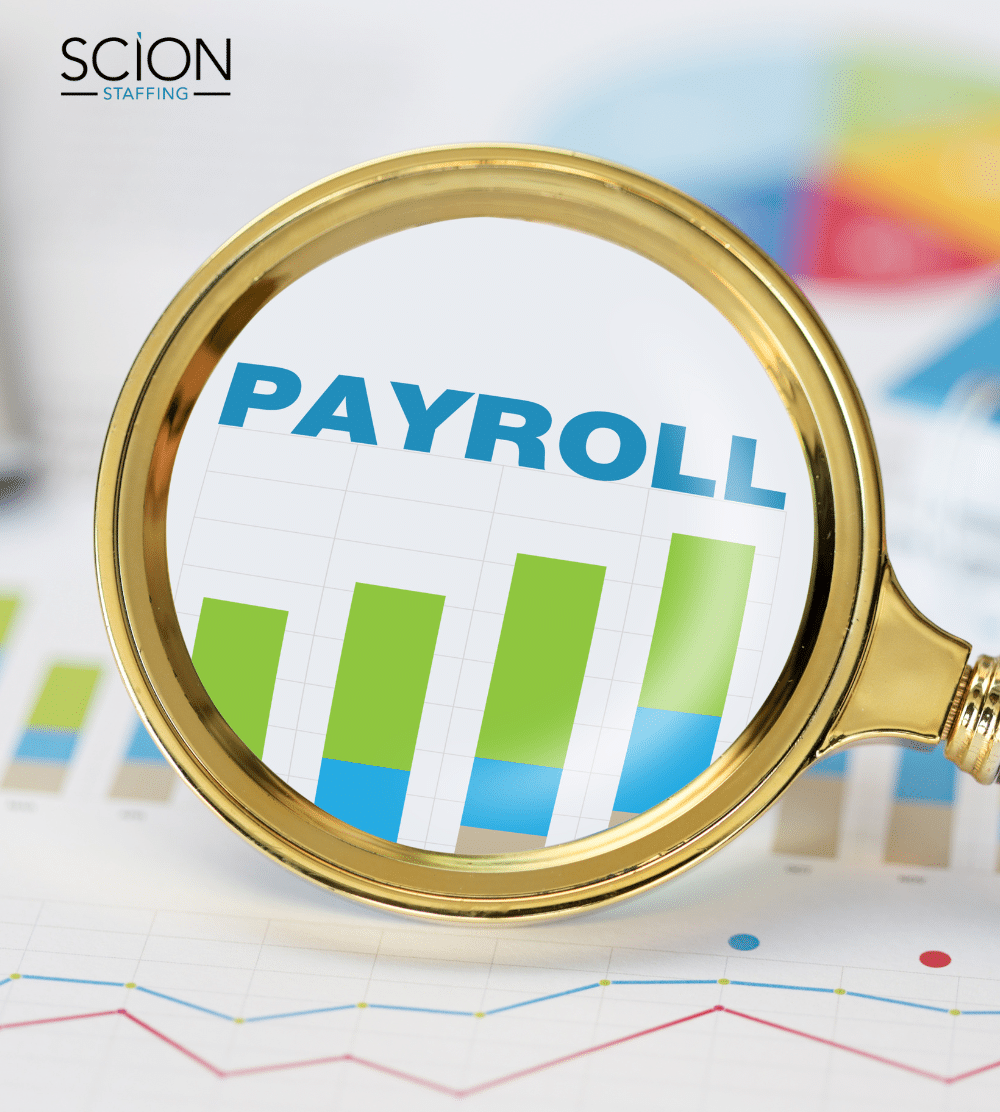 how do payroll services work - image of magnifying glass looking at chart with the word "payroll"