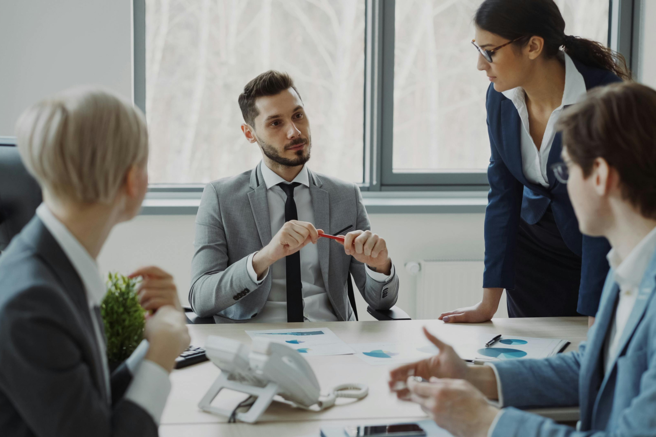 Professionals collaborating during a recruiting and business meeting